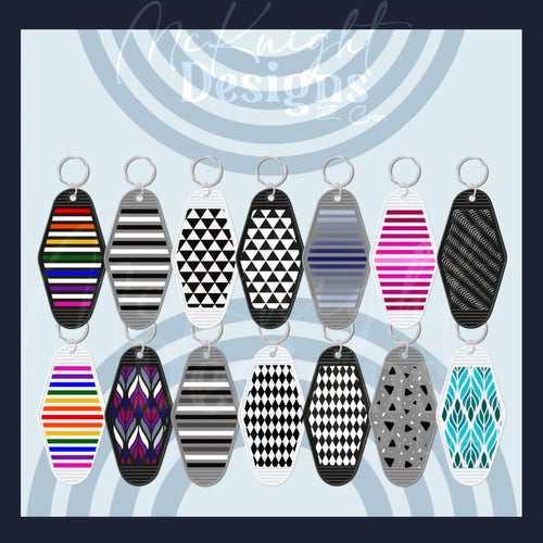 Keychain - Motel style - Hexagonal Geometric Digital Design Set 1 - McKnight Designs & Co - Digital motel keychain designs with chevron and striped patterns for sublimation and UVDTF”