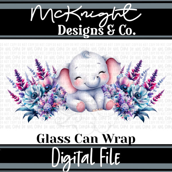 Can Wrap Digital Design - Baby Elephant & Floral Watercolor - McKnight Designs & Co