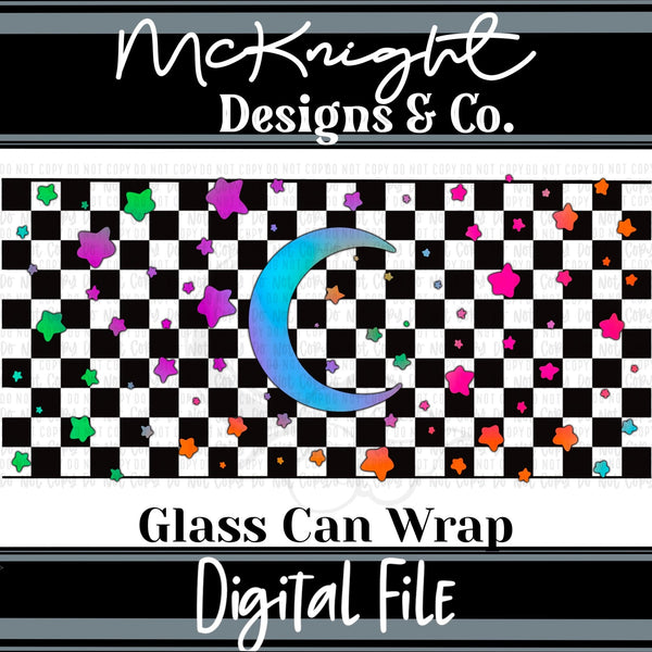 Can Wrap Digital Design - Checkered Moon & Stars - McKnight Designs & Co