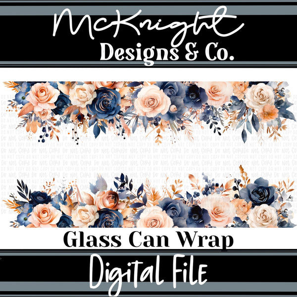 Can Wrap Digital Design - Navy Floral Borders - McKnight Designs & Co