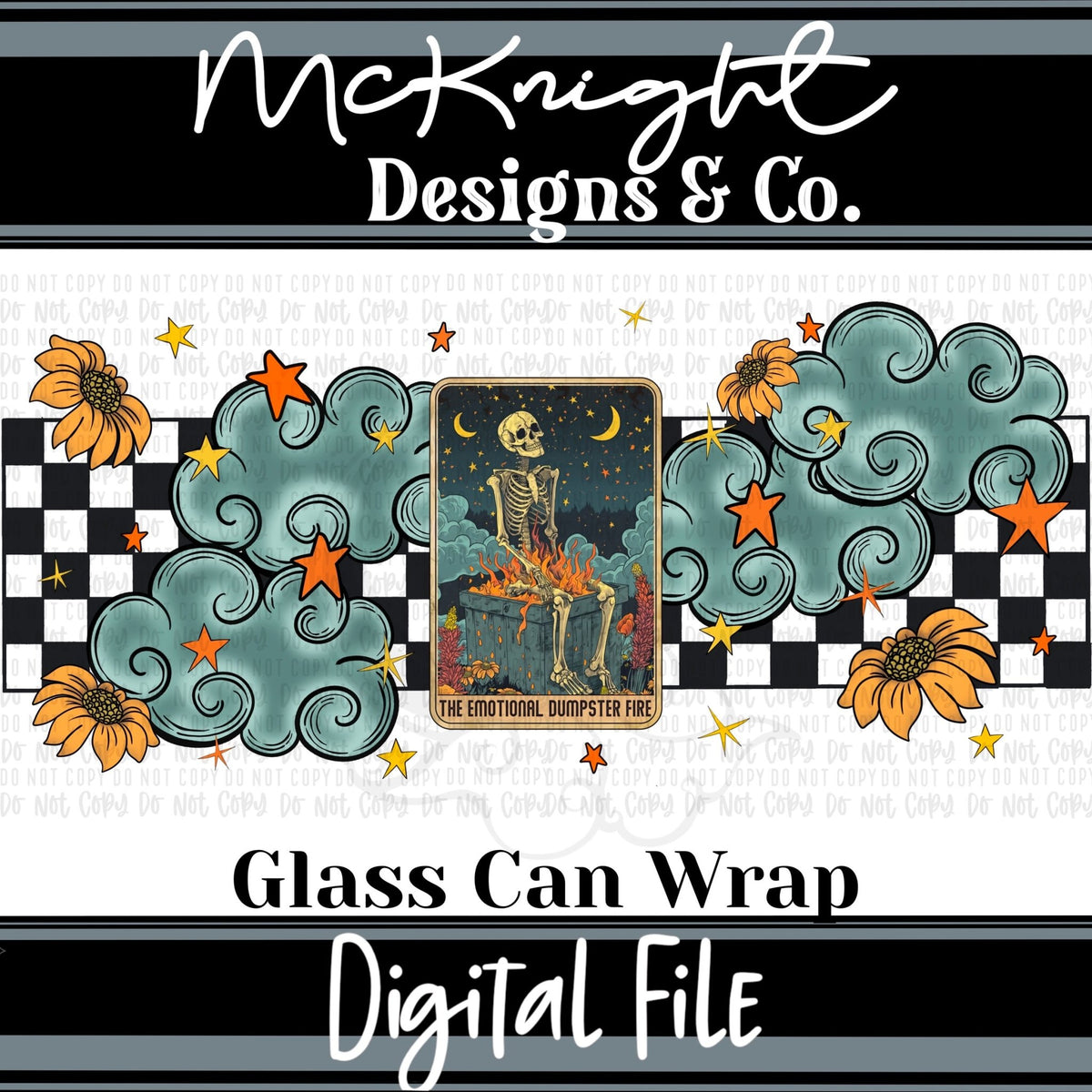 Can Wrap Digital Design - Skellie Tarot - Dumpster Fire - McKnight Designs & Co