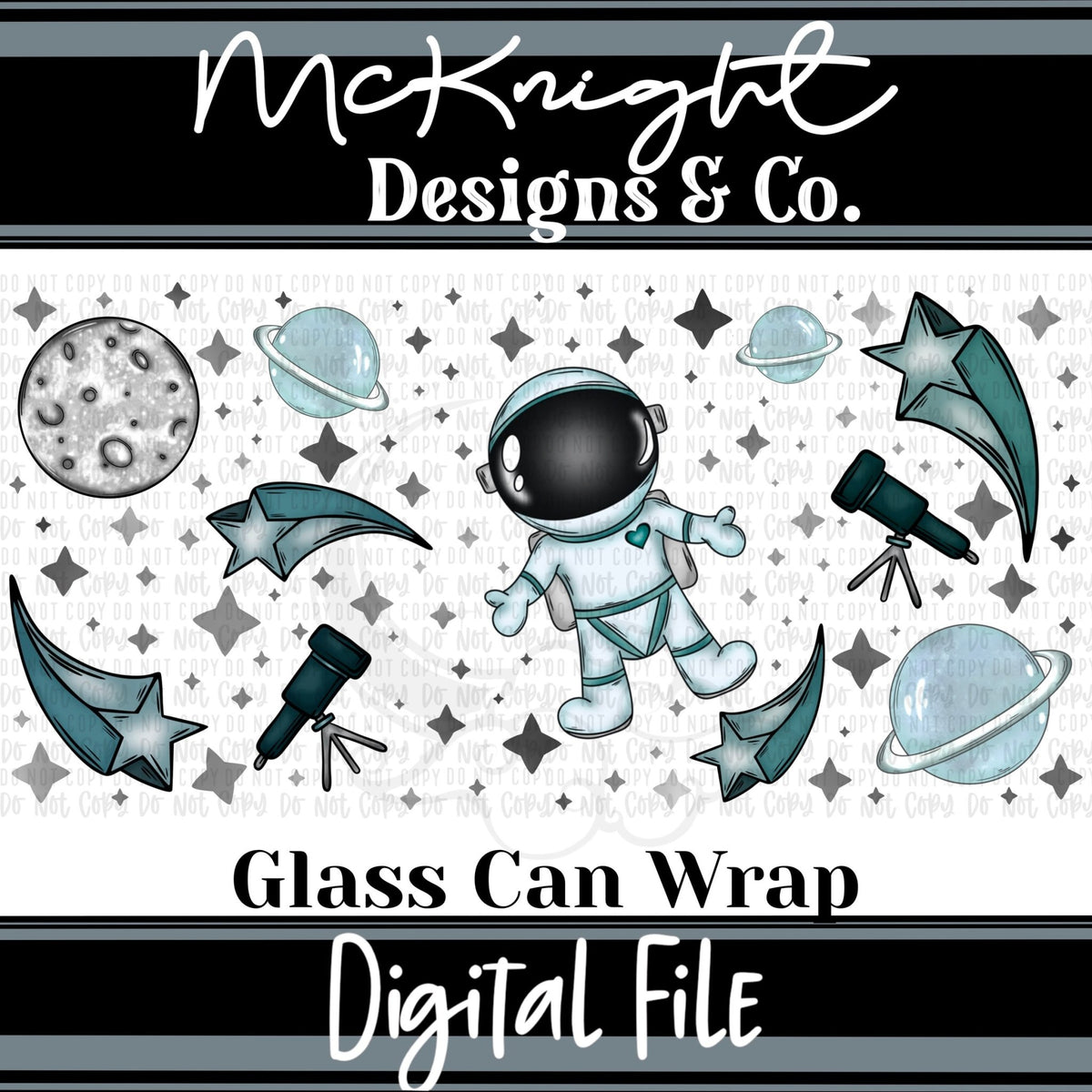 Can Wrap Digital Design - Space, Astronaut & Moon - McKnight Designs & Co