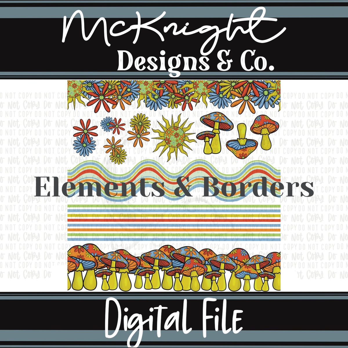 Elements & Borders - Borders and Stripe - Hippie Mama - McKnight Designs & Co