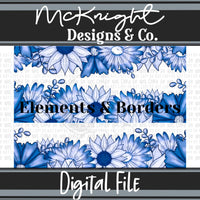 Elements & Borders - Floral Borders and Stripes - Blues - McKnight Designs & Co