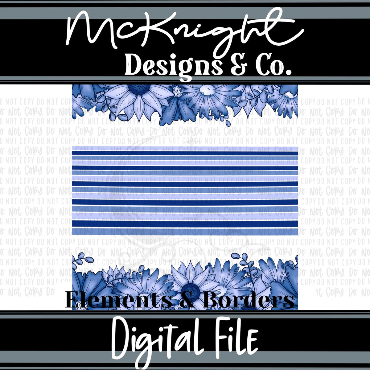 Elements & Borders - Floral Borders and Stripes - Blues - McKnight Designs & Co