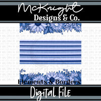 Elements & Borders - Floral Borders and Stripes - Blues - McKnight Designs & Co