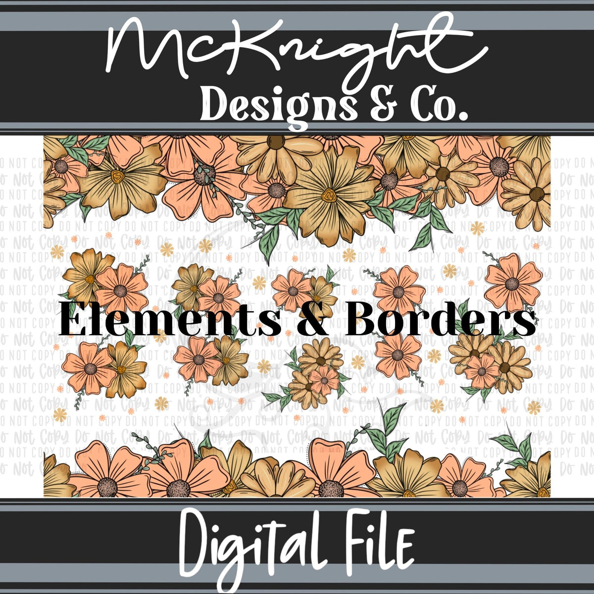 Elements & Borders - Floral Borders and Stripes - Peachy - McKnight Designs & Co