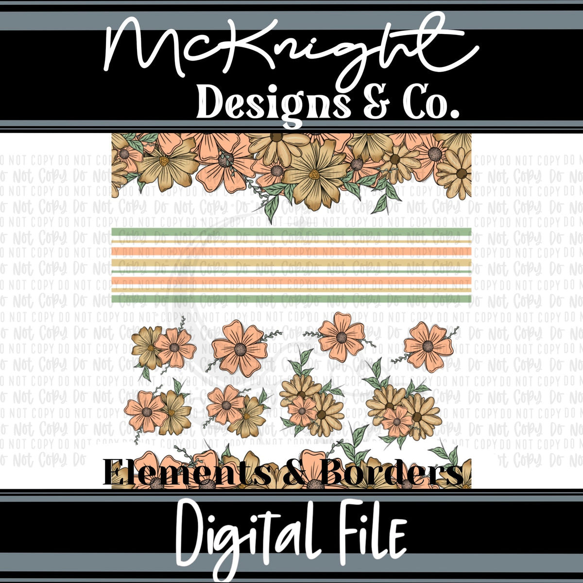 Elements & Borders - Floral Borders and Stripes - Peachy - McKnight Designs & Co