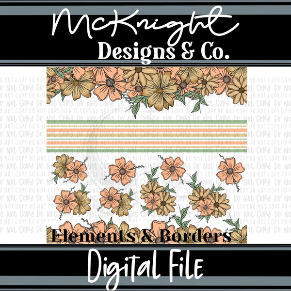 Elements & Borders - Floral Borders and Stripes - Peachy - McKnight Designs & Co