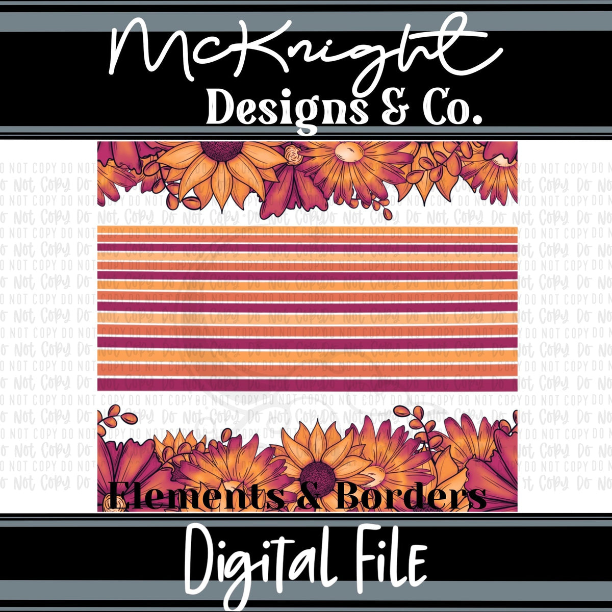 Elements & Borders - Floral Borders and Stripes - Reds - McKnight Designs & Co