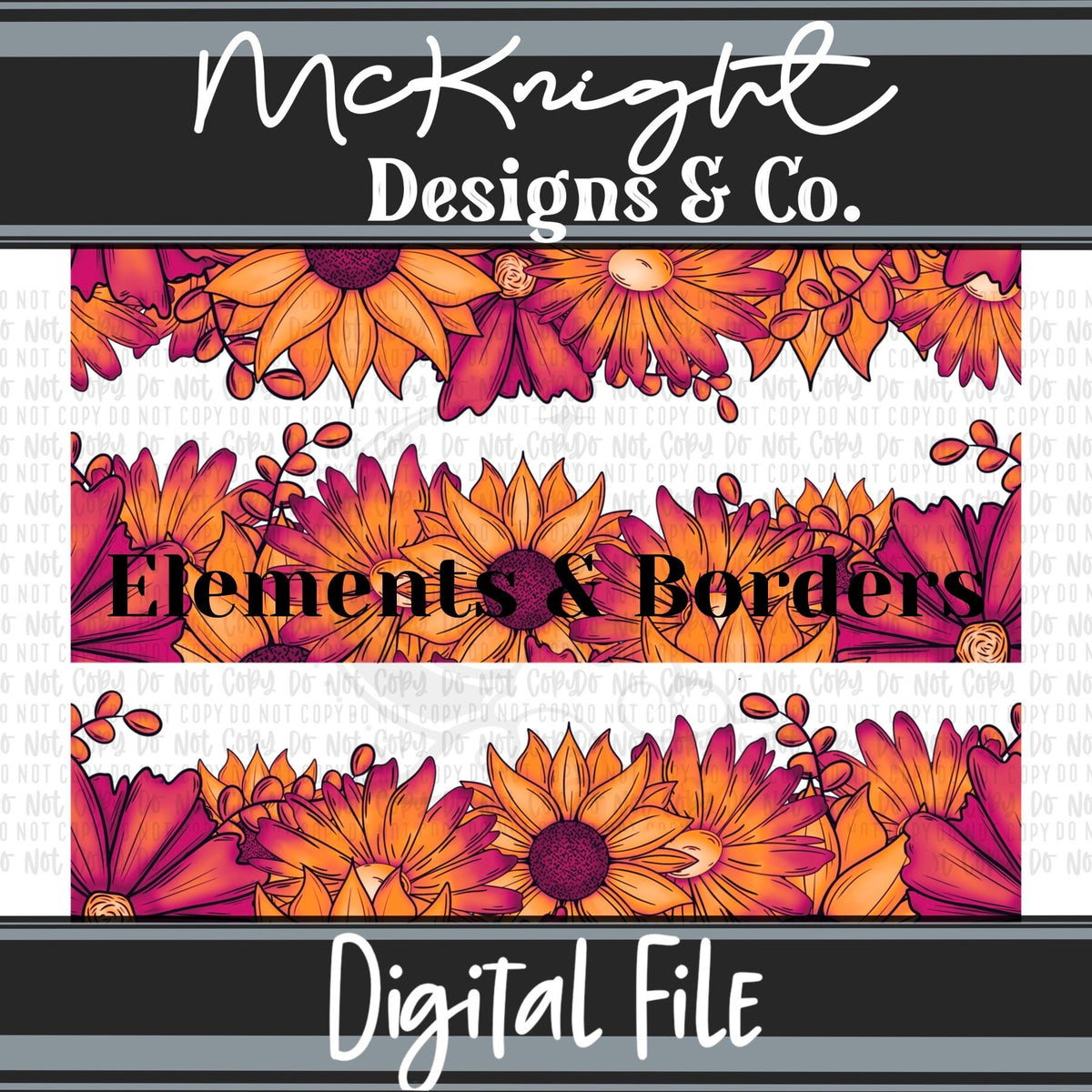 Elements & Borders - Floral Borders and Stripes - Reds - McKnight Designs & Co