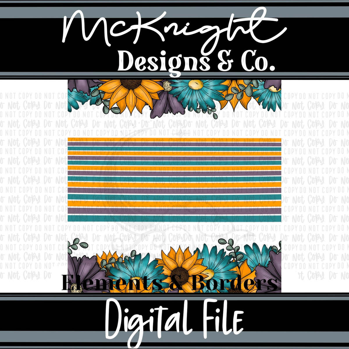 Elements & Borders - Floral Borders and Stripes - Teal & Purple - McKnight Designs & Co