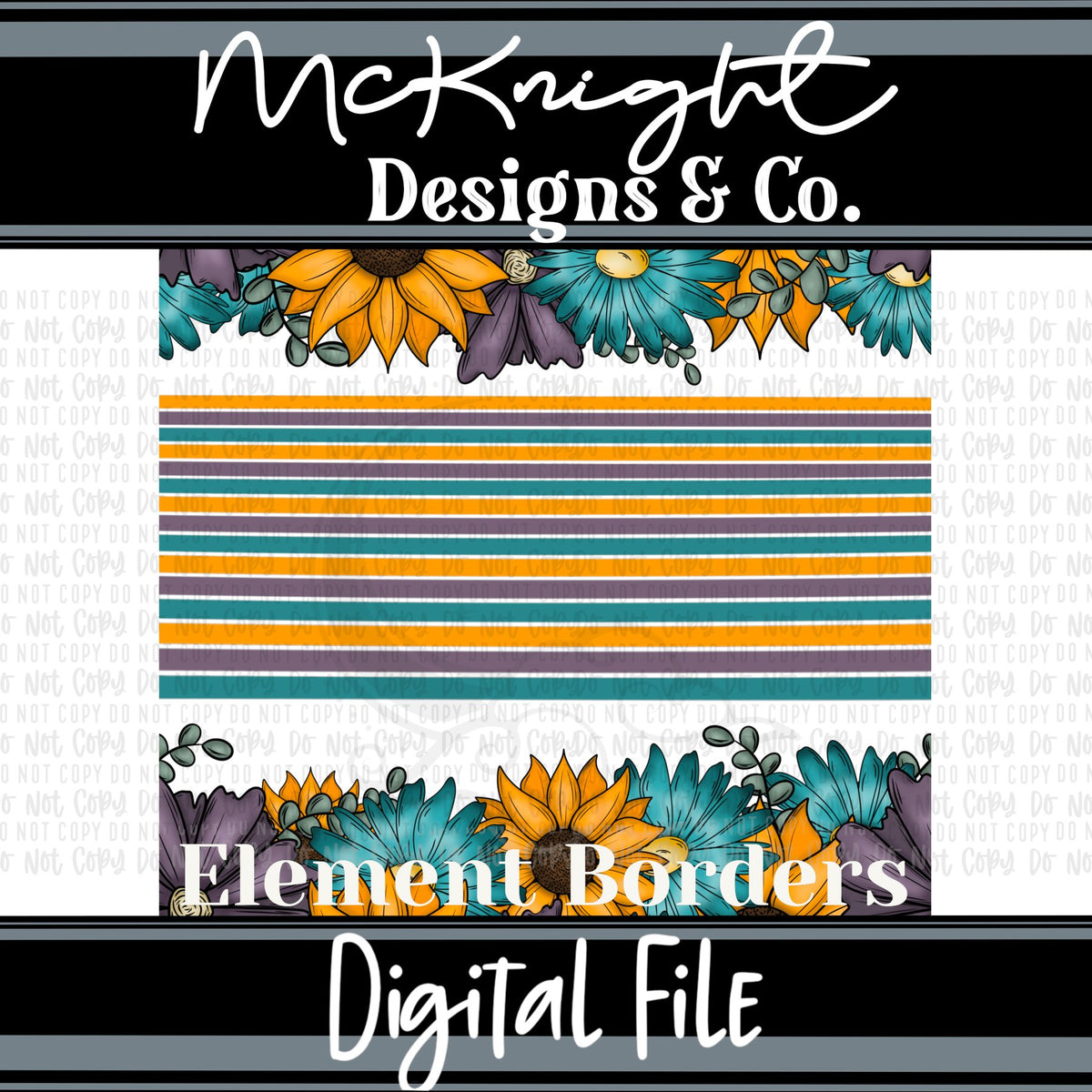 Elements & Borders - Floral Borders and Stripes - Teal & Purple - McKnight Designs & Co