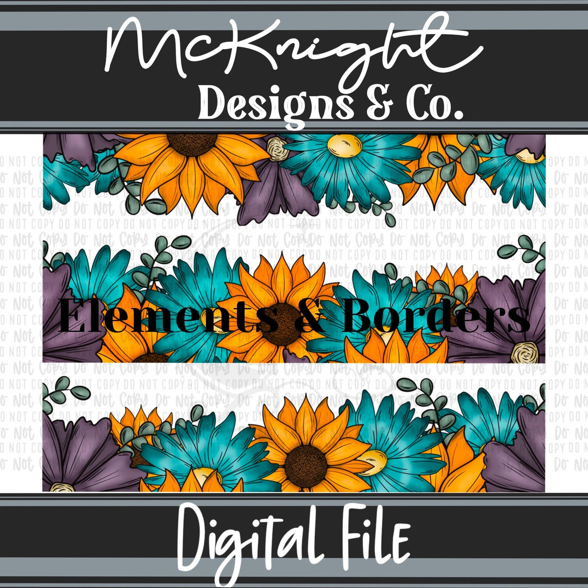 Elements & Borders - Floral Borders and Stripes - Teal & Purple - McKnight Designs & Co