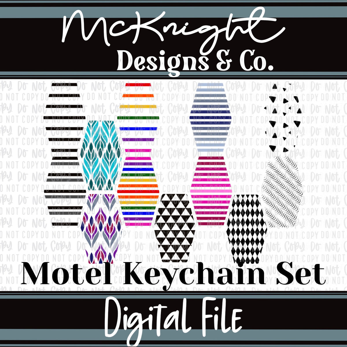 Keychain - Motel style - Hexagonal Geometric Digital Design Set 1 - McKnight Designs & Co