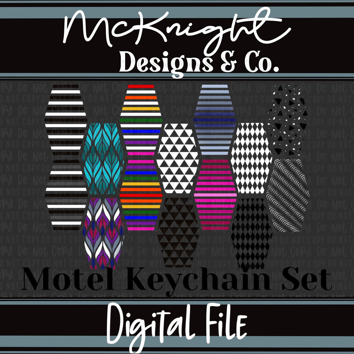 Keychain - Motel style - Hexagonal Geometric Digital Design Set 1 - McKnight Designs & Co