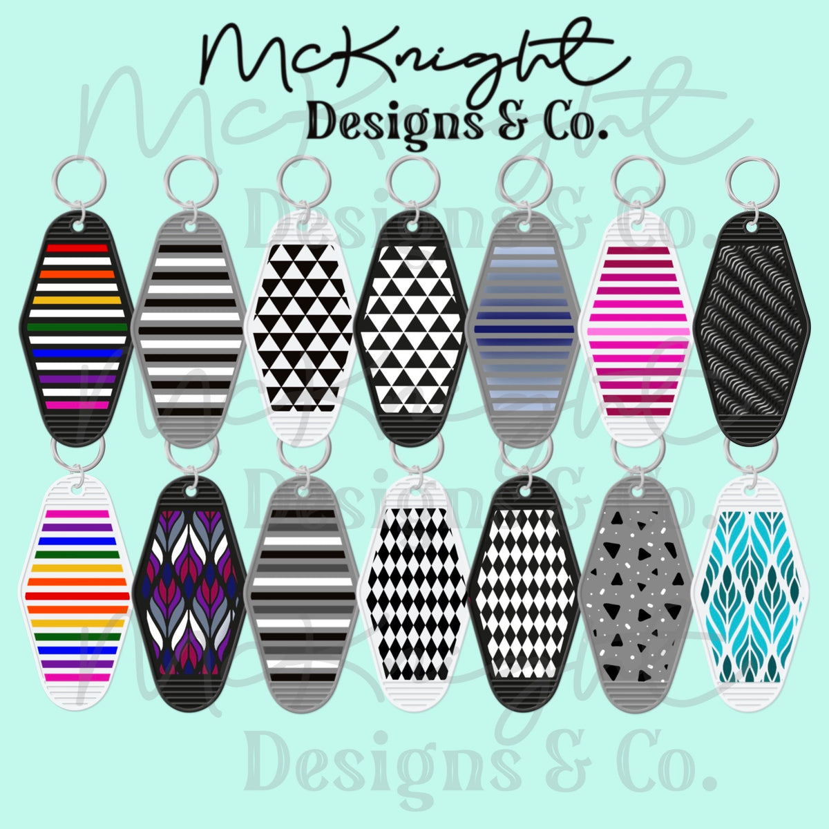 Keychain - Motel style - Hexagonal Geometric Digital Design Set 1 - McKnight Designs & Co