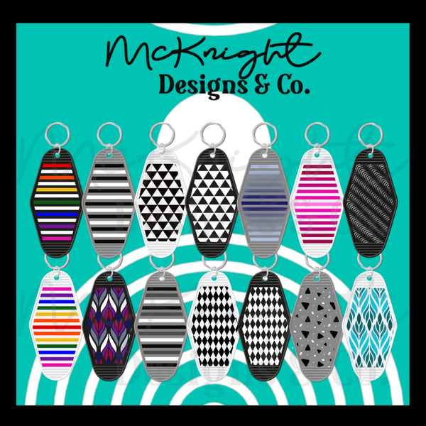 Keychain - Motel style - Hexagonal Geometric Digital Design Set 1 - McKnight Designs & Co