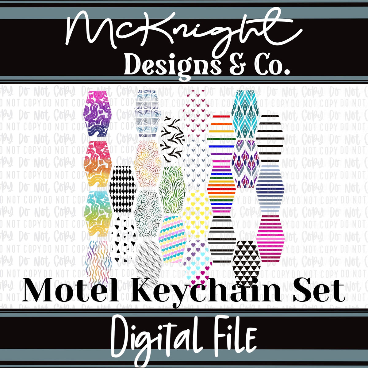 Keychain - Motel style - Hexagonal Geometric Digital Design Set 1 - McKnight Designs & Co