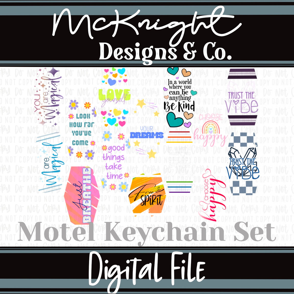 Keychain - Motel style - Hexagonal Positivity Digital Design Set 2 - McKnight Designs & Co