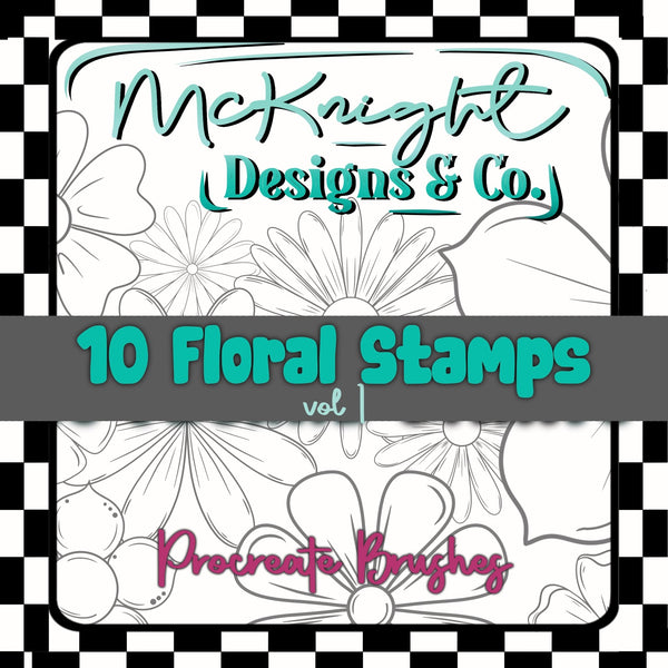 Procreate Stamps Brush Set (10) Hand Drawn Flower Element Outlines vol. 1 - McKnight Designs & Co