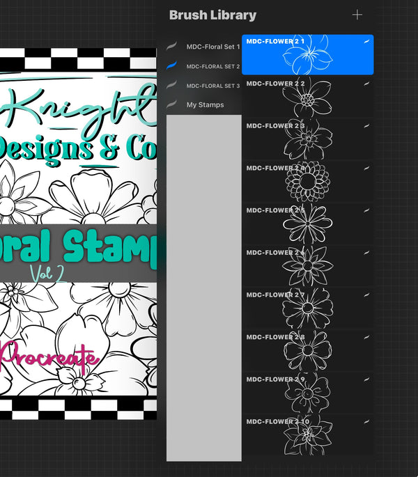 Procreate Stamps Brush Set (10) Hand Drawn Flower Element Outlines vol. 2 - McKnight Designs & Co