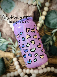 RTS Glass Can - Iridescent Purple - Pastel Rainbow Heart Leopard Print - McKnight Designs & Co