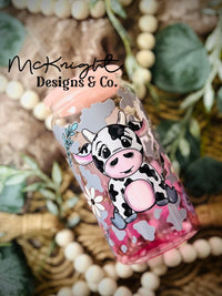 RTS Glass Can - Ombre - Pastel Pink - Animals - Cow Print - McKnight Designs & Co