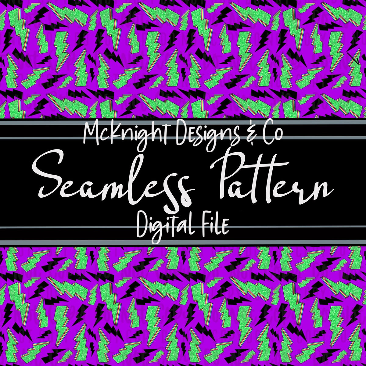 Seamless Pattern Digital Design - 90's - Lightning Bolts - Neon - McKnight Designs & Co