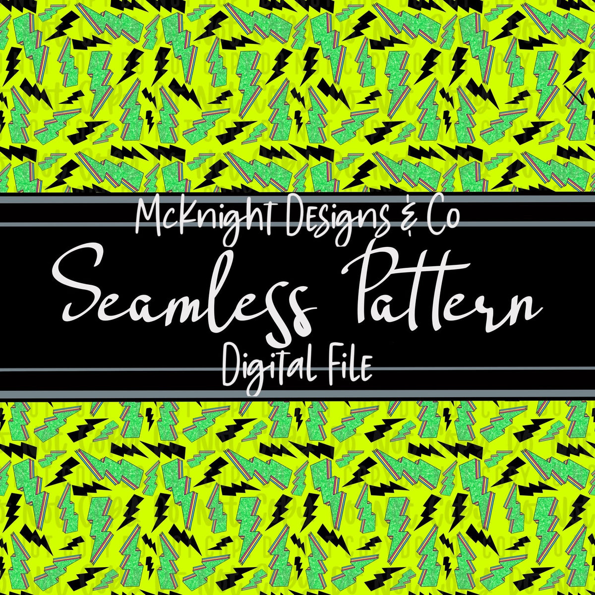 Seamless Pattern Digital Design - 90's - Lightning Bolts - Neon - McKnight Designs & Co