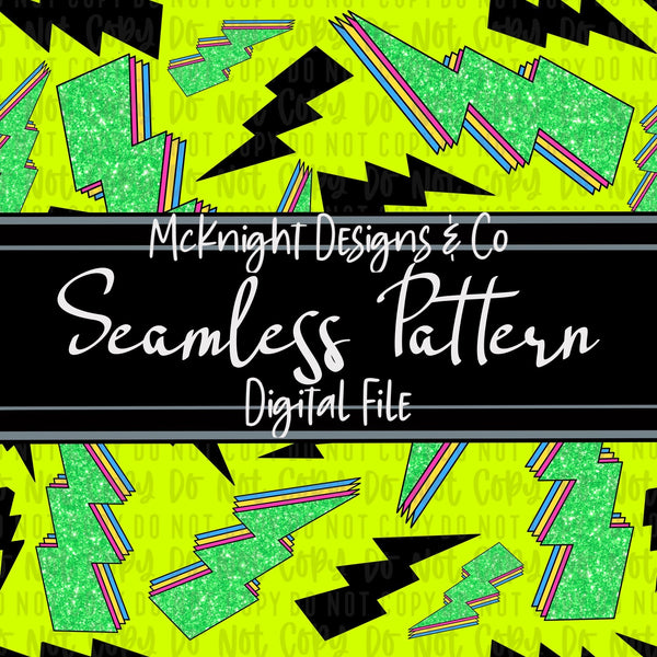 Seamless Pattern Digital Design - 90's - Lightning Bolts - Neon - McKnight Designs & Co