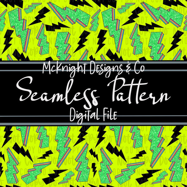 Seamless Pattern Digital Design - 90's - Lightning Bolts - Neon - McKnight Designs & Co