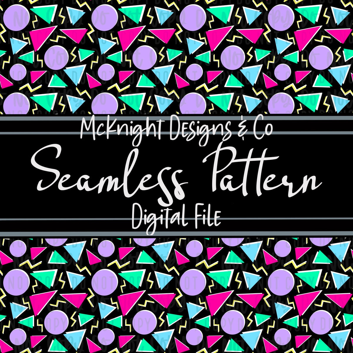 Seamless Pattern Digital Design - 90's Print - Pastel Shapes - McKnight Designs & Co