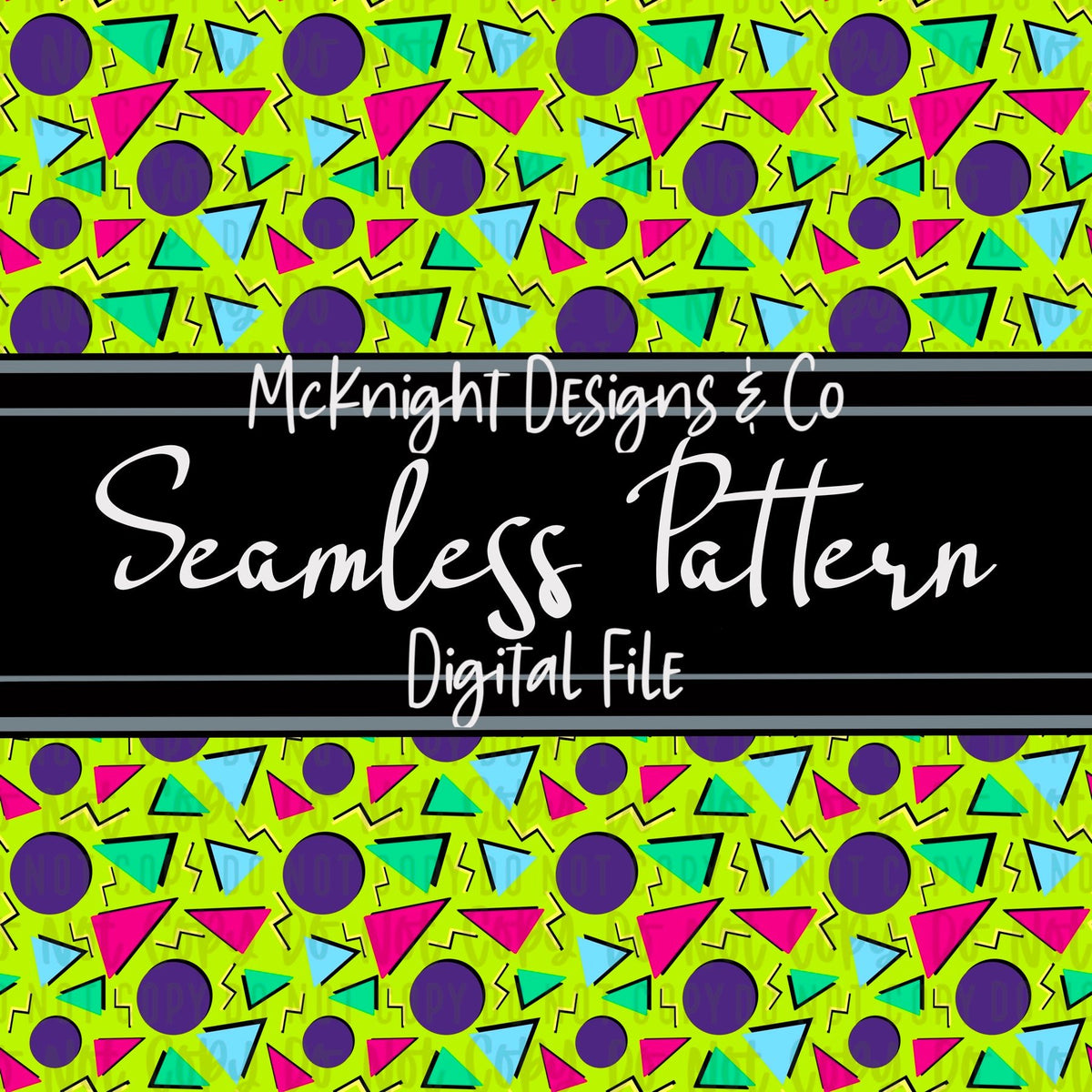 Seamless Pattern Digital Design - 90's Print - Shapes White - McKnight Designs & Co