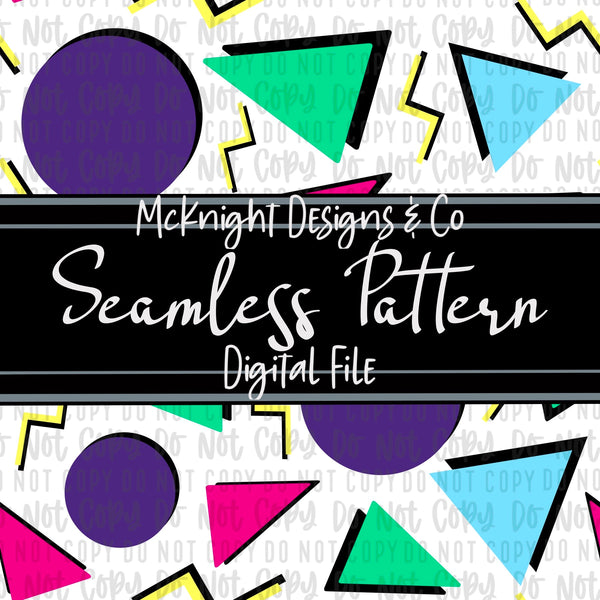 Seamless Pattern Digital Design - 90's Print - Shapes White - McKnight Designs & Co