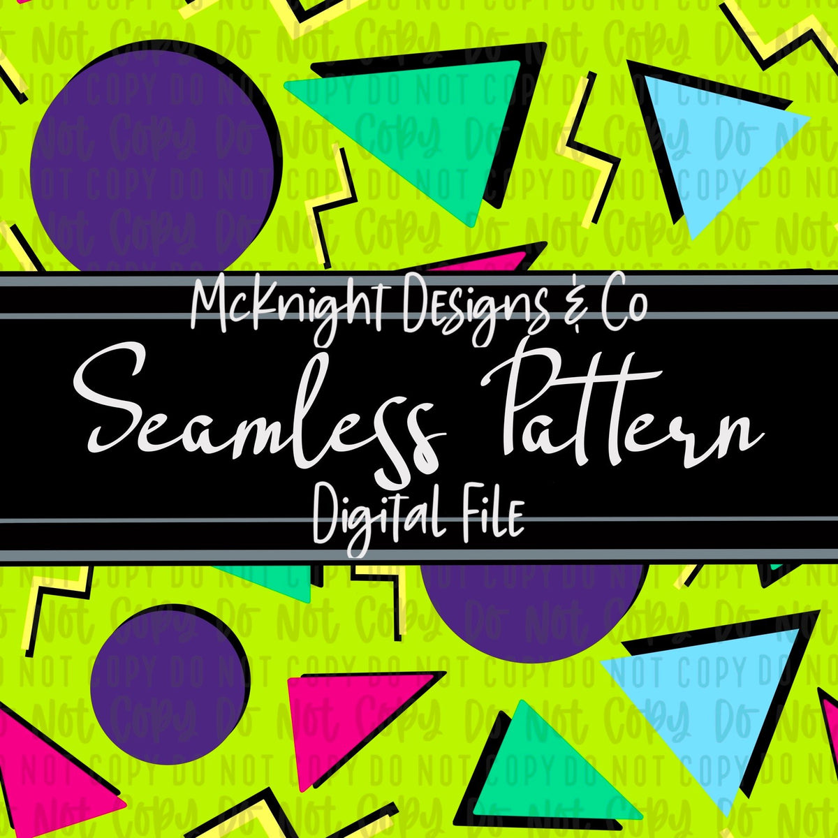 Seamless Pattern Digital Design - 90's Print - Shapes White - McKnight Designs & Co