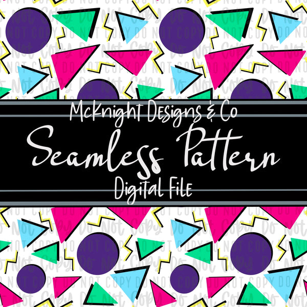 Seamless Pattern Digital Design - 90's Print - Shapes White - McKnight Designs & Co