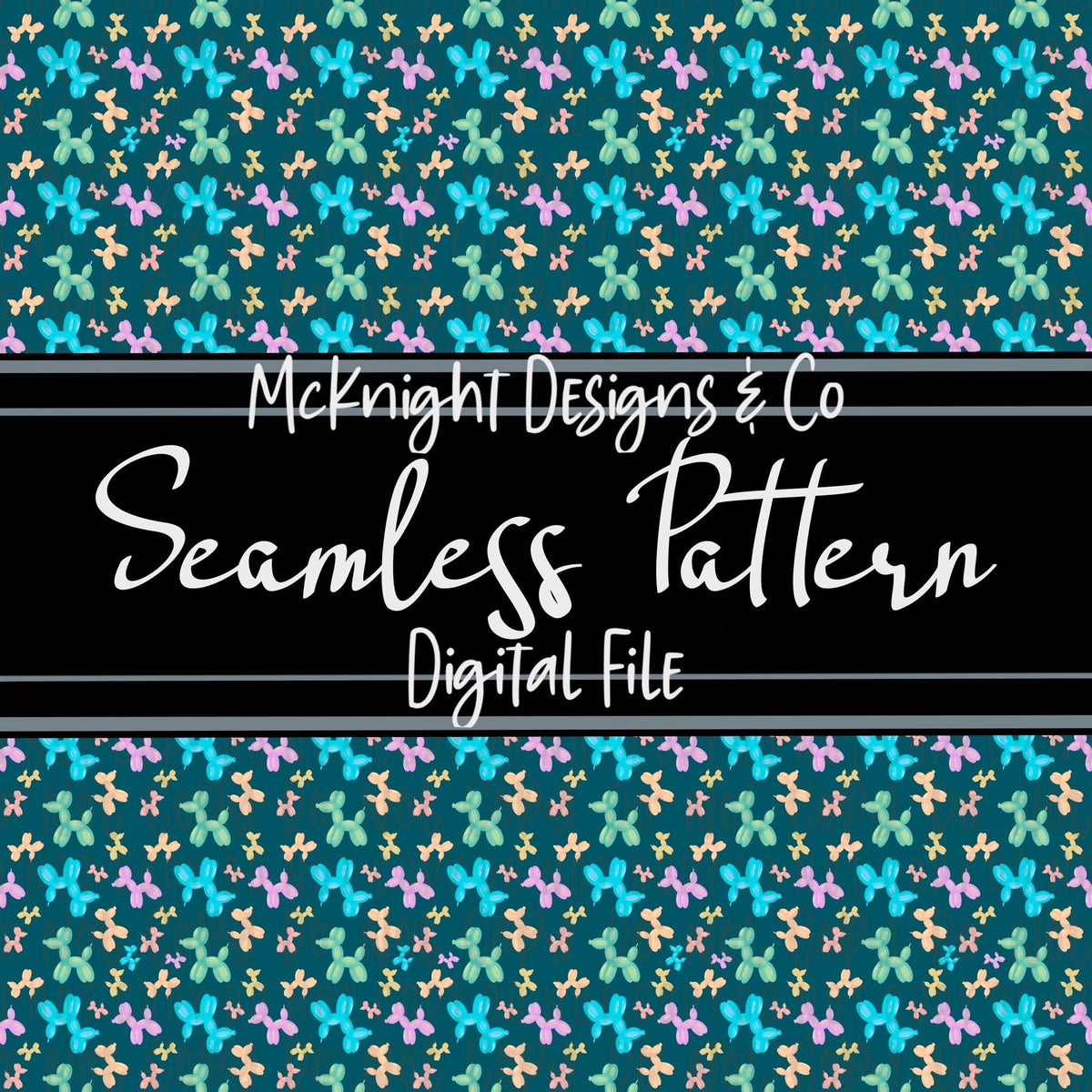 Seamless Pattern Digital Design - Balloon Animals - McKnight Designs & Co