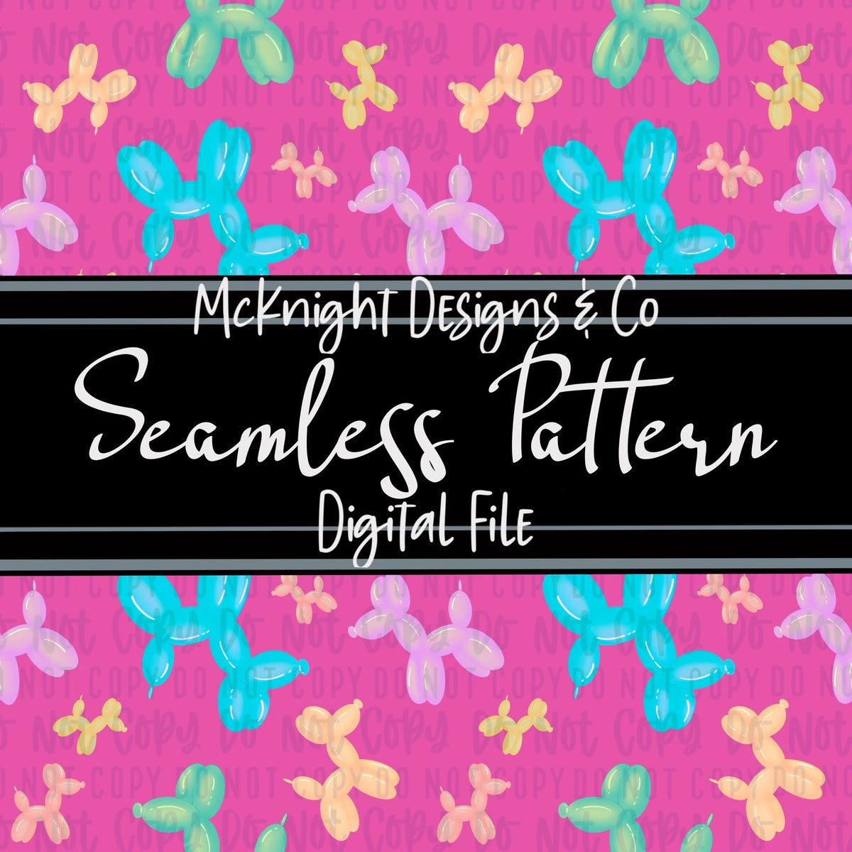 Seamless Pattern Digital Design - Balloon Animals - McKnight Designs & Co