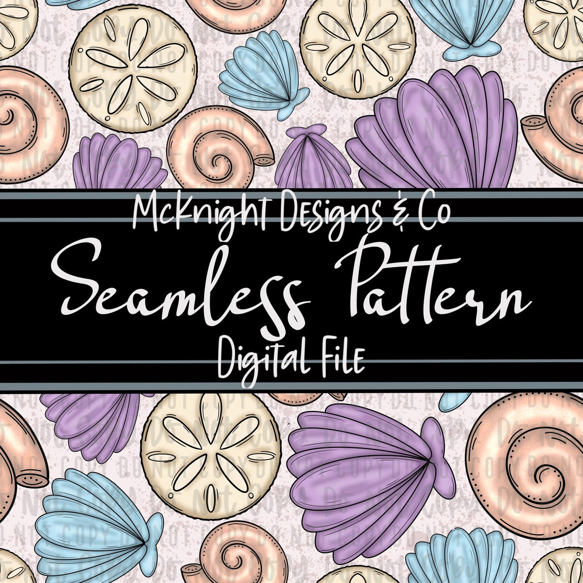 Seamless Pattern Digital Design - Beach - Shells - Pastel - McKnight Designs & Co