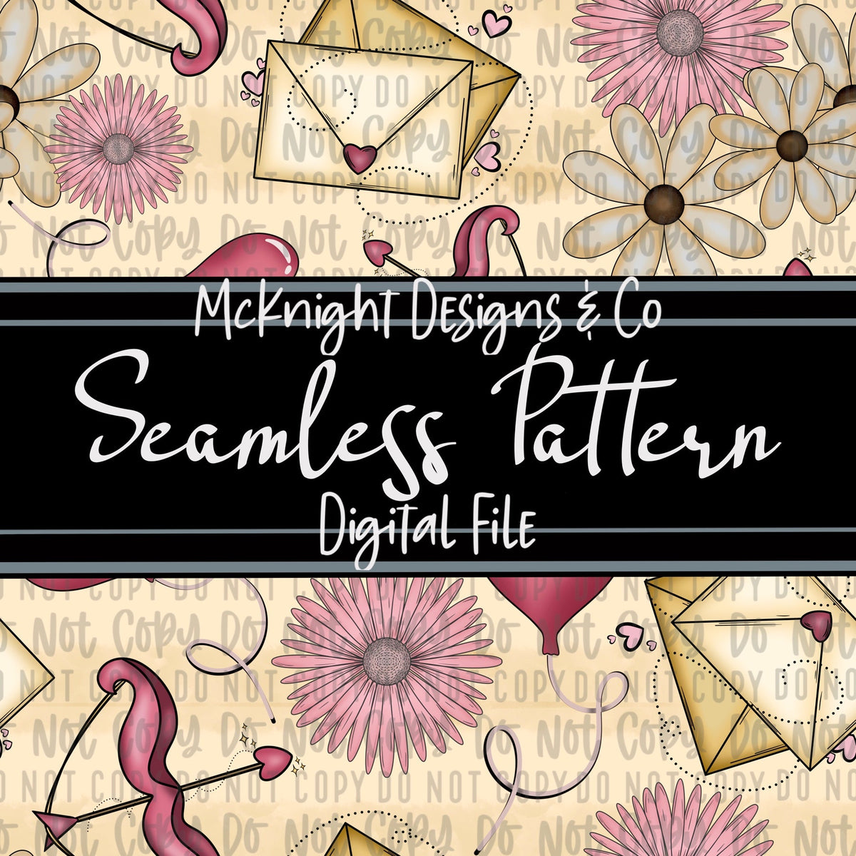 Seamless Pattern Digital Design - Cupid & Love Letters - Ivory - McKnight Designs & Co