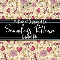 Seamless Pattern Digital Design - Cupid & Love Letters - Ivory - McKnight Designs & Co