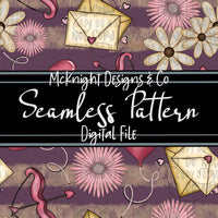 Seamless Pattern Digital Design - Cupid & Love Letters - Plum - McKnight Designs & Co