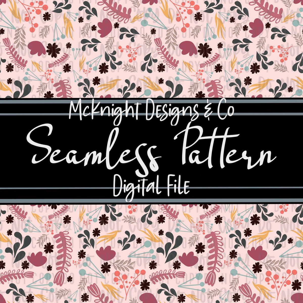 Seamless Pattern Digital Design - Floral Elements - Pink - McKnight Designs & Co