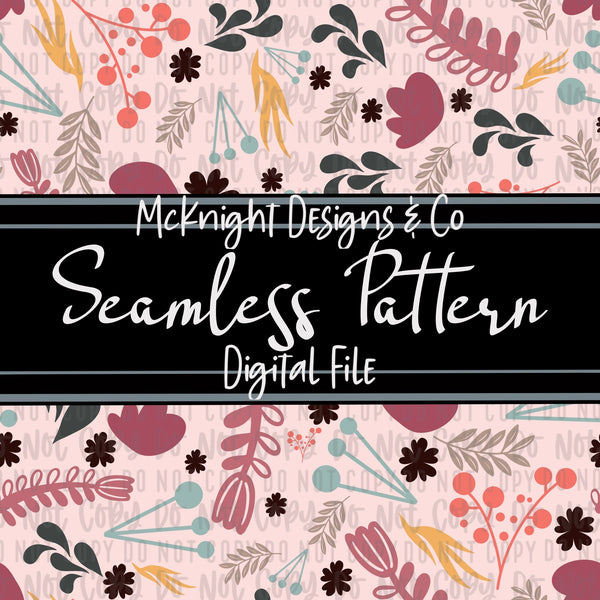 Seamless Pattern Digital Design - Floral Elements - Pink - McKnight Designs & Co