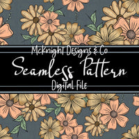 Seamless Pattern Digital Design - Floral - Peachy - Muted Blue - McKnight Designs & Co