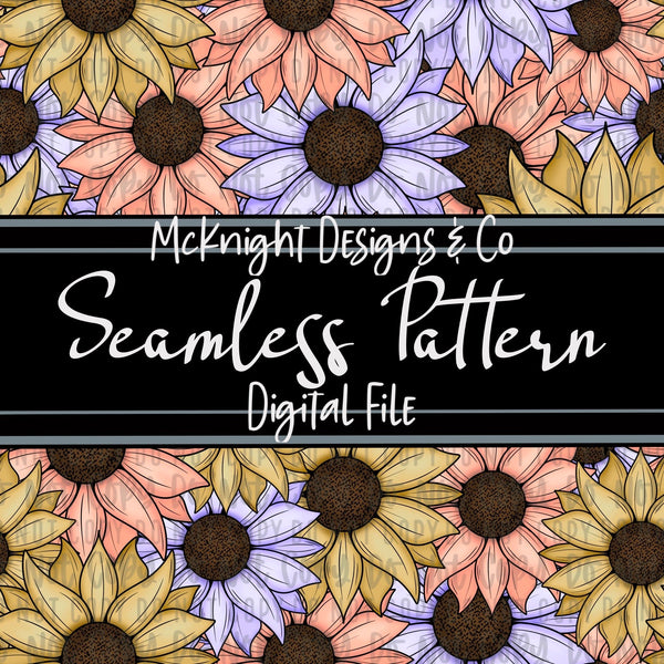 Seamless Pattern Digital Design - Floral - Sunflowers - Pastel - McKnight Designs & Co