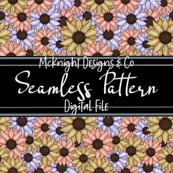 Seamless Pattern Digital Design - Floral - Sunflowers - Pastel - McKnight Designs & Co