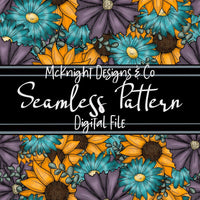 Seamless Pattern Digital Design - Floral - v1 Teal & Purple - McKnight Designs & Co