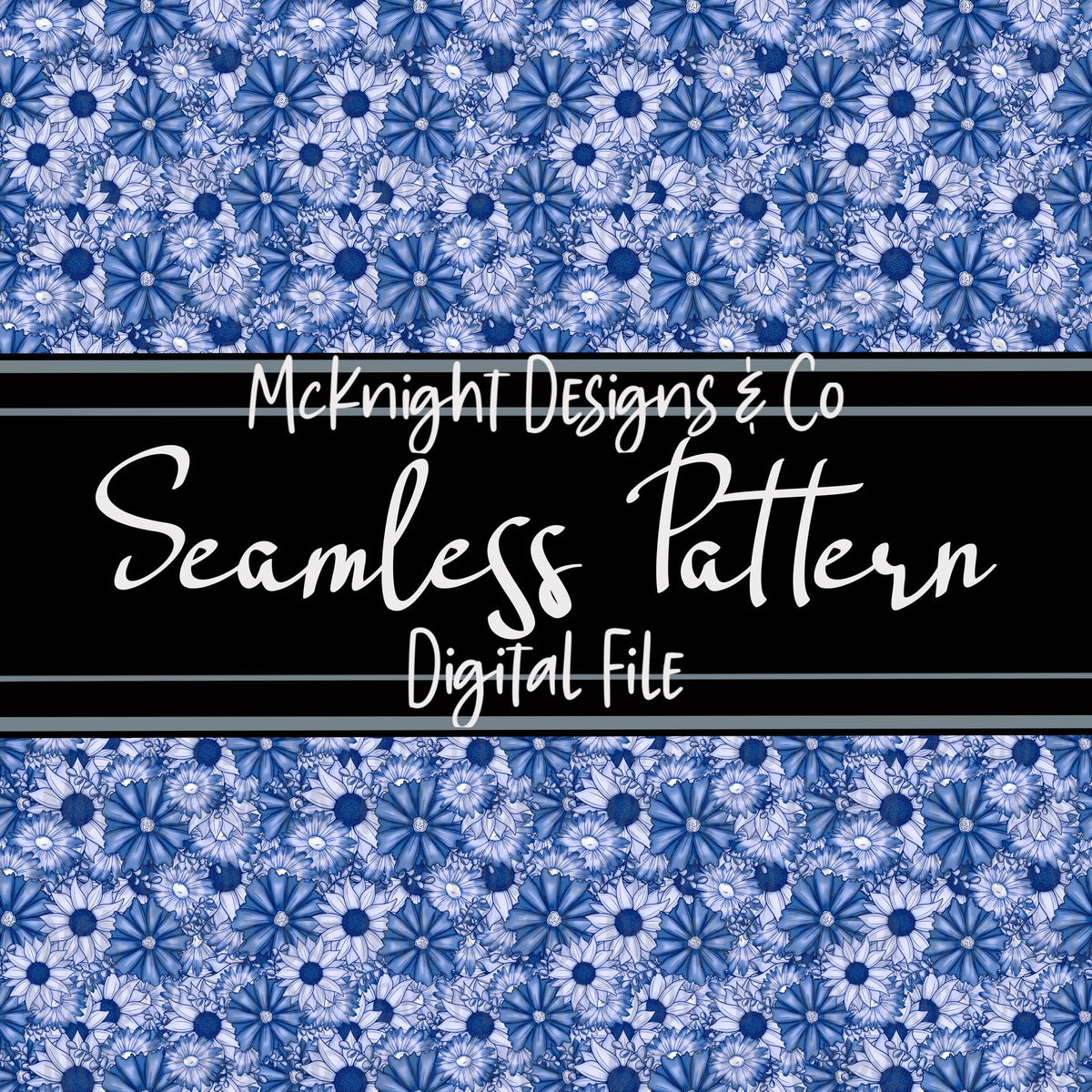 Seamless Pattern Digital Design - Floral - v2 Blues - McKnight Designs & Co